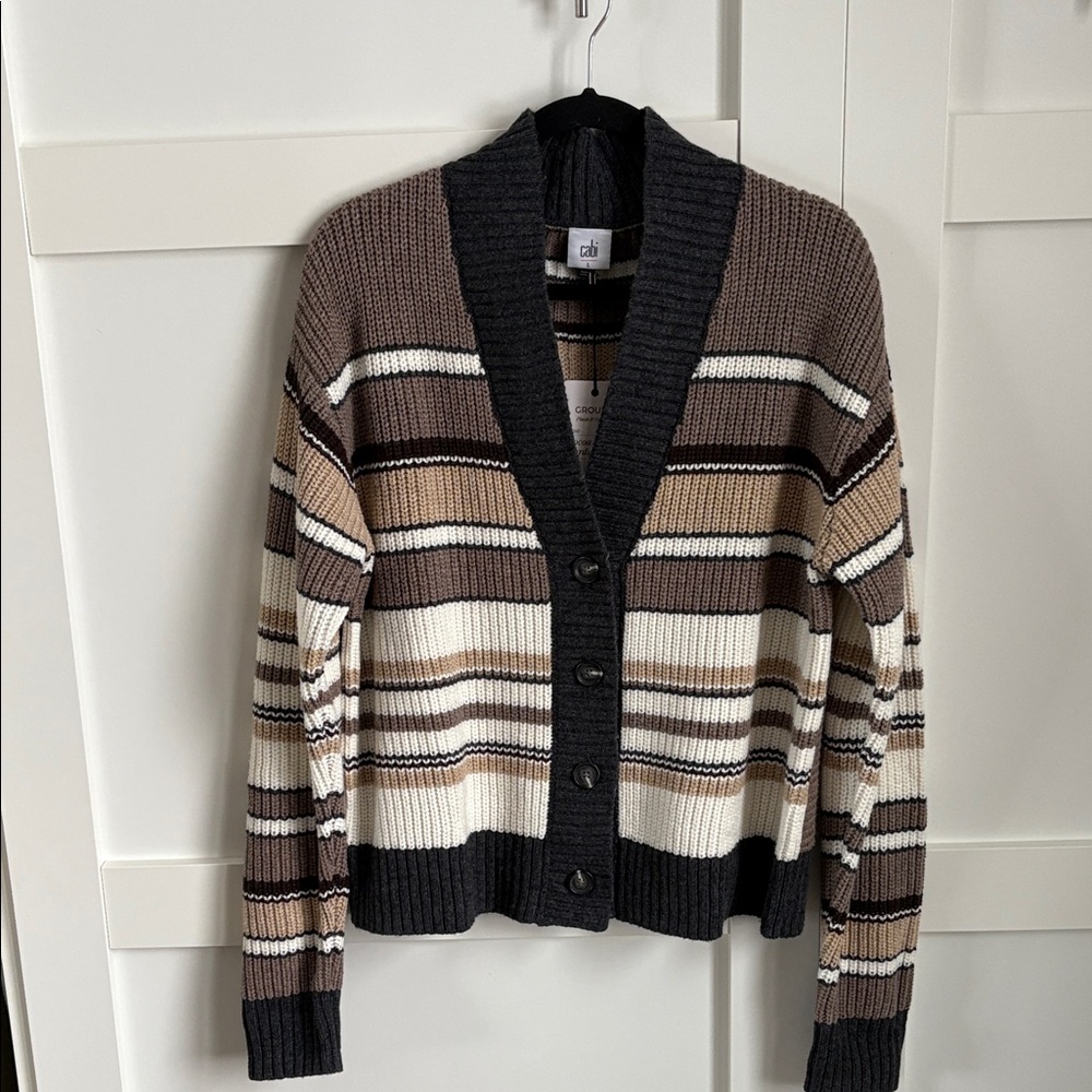 CAbi Cocoa Striped Cardigan